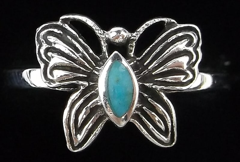 New Designer Bali Sterling Silver Turquoise Butterfly Ring 6.75: Solid Sterling Silver Guaranteed, in Brand New Never Worn Condition.