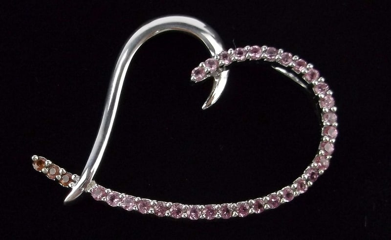 New Vint Designer Sterling Silver Pink Tourmaline Heart Pendant Big (1 of 3)