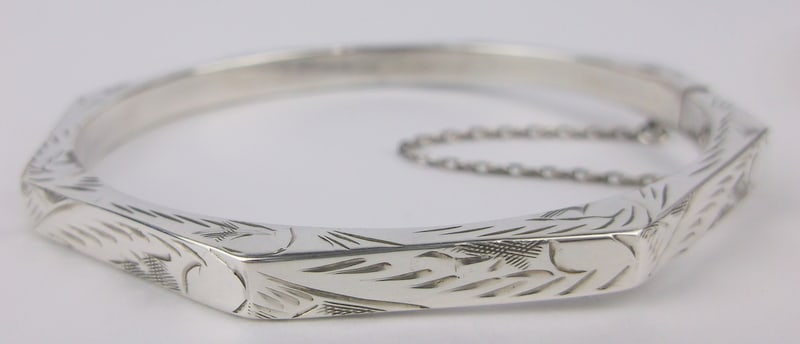 Mint Vint Ornate Sterling Silver Octagon Bangle Bracelet 7": Guaranteed Solid 925 Sterling Silver, in Excellent Condition