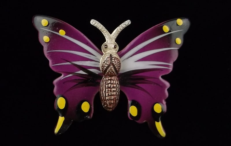 New Vintage 1960s Enameled Butterfly Brooch: new condition