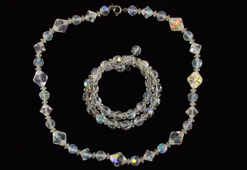 Stunning Vint 1940s Crystal Necklace Bracelet Set 16": excellent condition