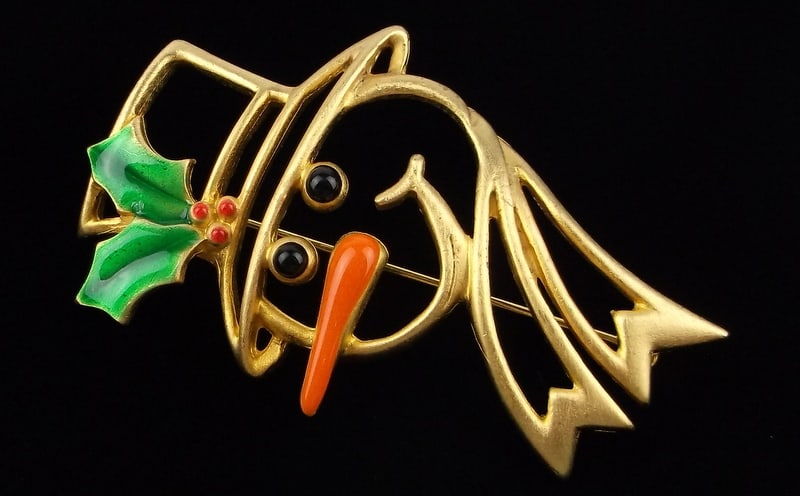 Mint Vintage Enameled Christmas Snowman Brooch (1 of 2)