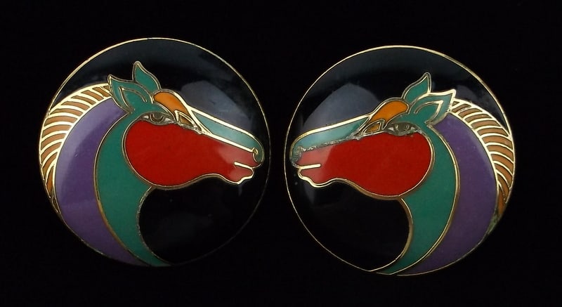 Stunning Vint Laurel Burch Kundus Horse Earrings: excellent condition