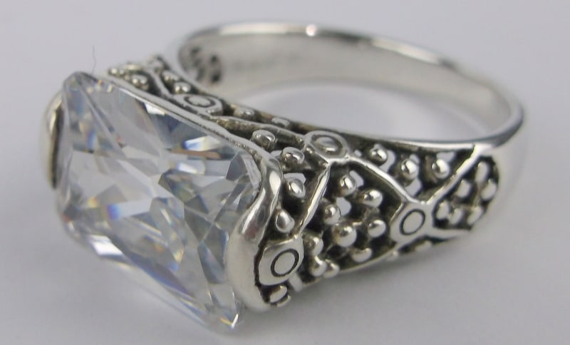 Mint Vintage Thick Sterling Silver CZ Ring 9.5: Guaranteed Solid 925 Sterling Silver, in Excellent Condition