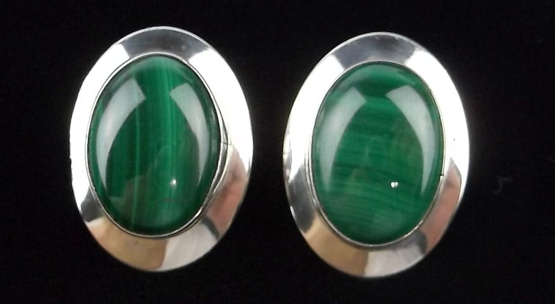 Mint Navajo Loren Begay Sterling Silver Malachite Earrings: handmade Navajo Sterling Silver in Excellent Condition or better