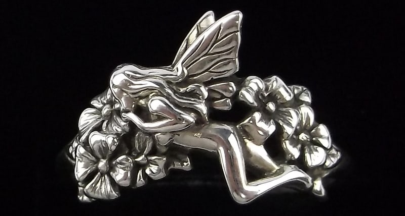 Mint Vintage Shubes Sterling Silver Fairy On Flowers Ring 10: Guaranteed Solid 925 Sterling Silver, in Excellent Condition