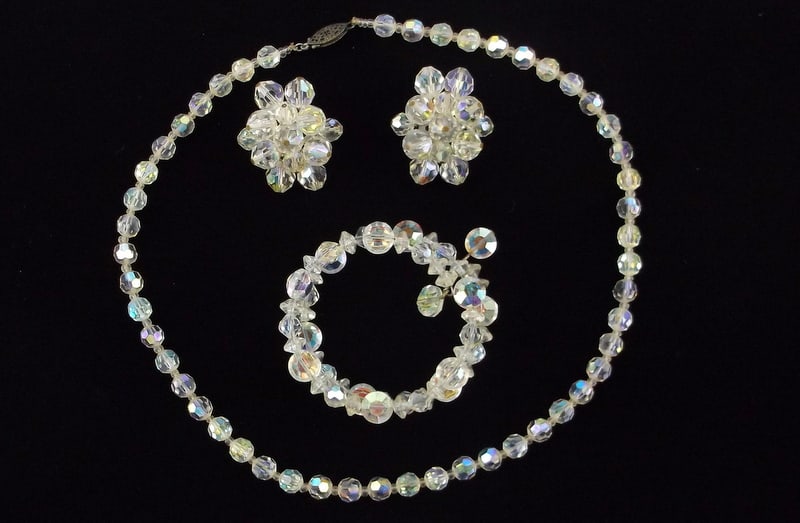 Stunning 1930s Crystal Necklace Earrings Bracelet Set 16" (1 of 2)
