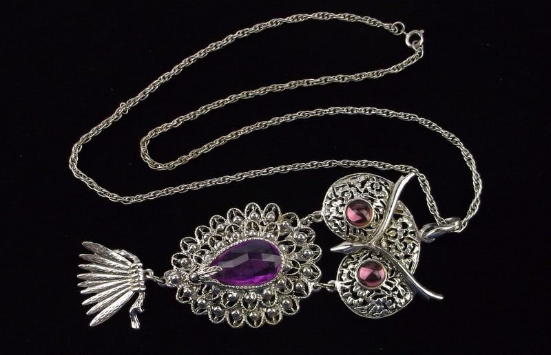 Mint Vint Harry Maxson Schmidt Rhinestone Owl Necklace 24" (1 of 3)