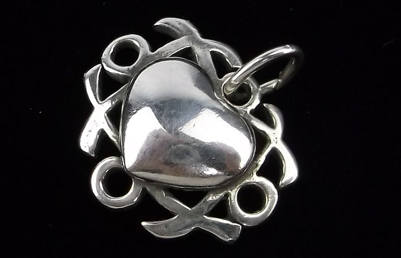 Mint Vintage Sterling Silver XO Heart Pendant Charm: Guaranteed Solid 925 Sterling Silver, in Excellent Condition