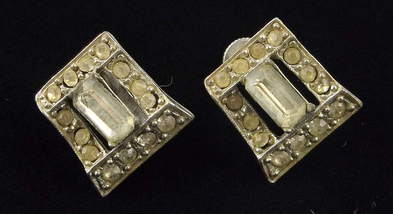 Gorgeous Antique 1920s Art Deco Rhinestone Earrings: excellent condition