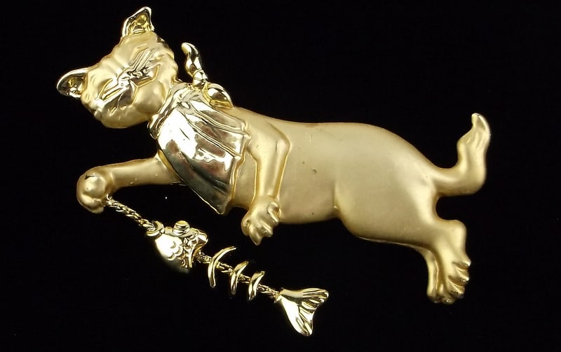 Mint Vintage Cat With Fish Bones Brooch (1 of 2)