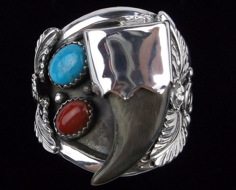 Huge Mint All Tribes Navajo Sterling Bear Claw Turquoise Ring 16: handmade Genuine Navajo Sterling Silver in Excellent Condition