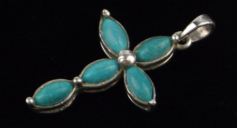 Mint Vintage Designer Sterling Silver Turquoise Cross Pendant: Guaranteed Solid 925 Sterling Silver, in Excellent Condition