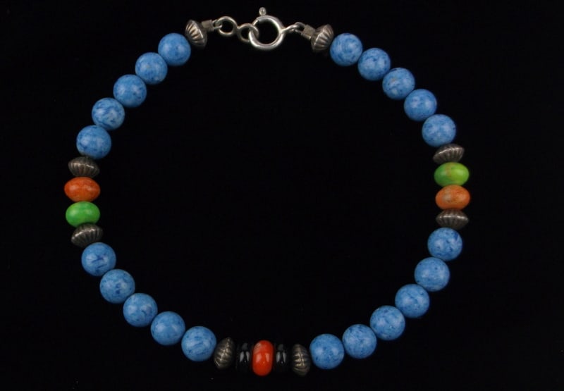 Mint Vint Sterling Silver Lapis Gaspeite Coral Bracelet 8": Guaranteed Solid 925 Sterling Silver, in Excellent Condition