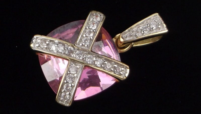 Stunning Gold Over Sterling Pink Stone Pendant: Guaranteed Solid 925 Sterling Silver, in Excellent Condition