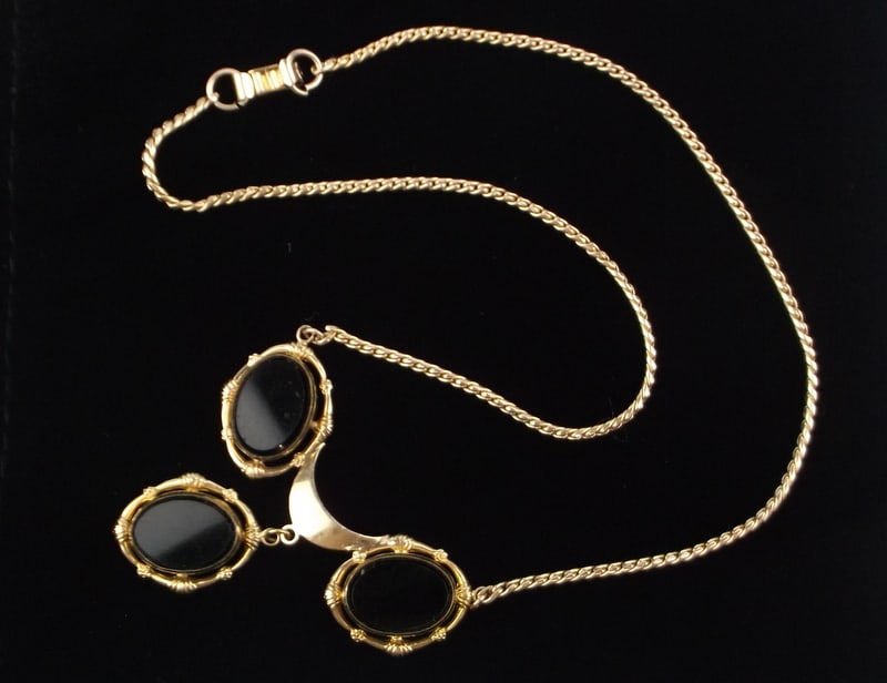 Mint 1960s Heavy 12kt GF Onyx Necklace 15" (1 of 3)