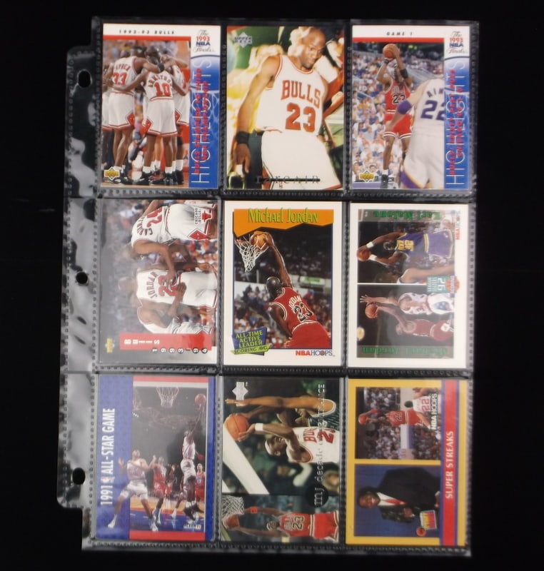 9 EX-Mint 1990s Michael Jordan Card Lot Upper Deck Fleer Hoops: t A Vintage 1990s Michael Jordan 9 Card Lot in the titled condition, all original, all authentic.