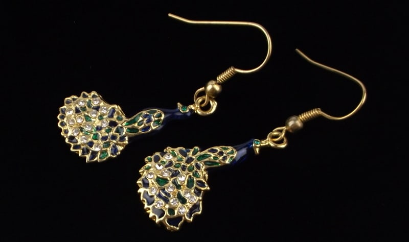 Mint Vintage Enameled Rhinestone Peacock Earrings: Mint Condition, In Like New Condition, Perfect