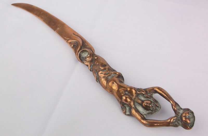 Rare 1880s Victorian Art Nouveau Bronze Mermaid Letter Opener: excellent condition
