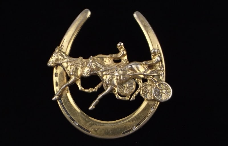 Gorgeous Vint 1940s Horse Shoe Luck Racing Brooch: excellent condition