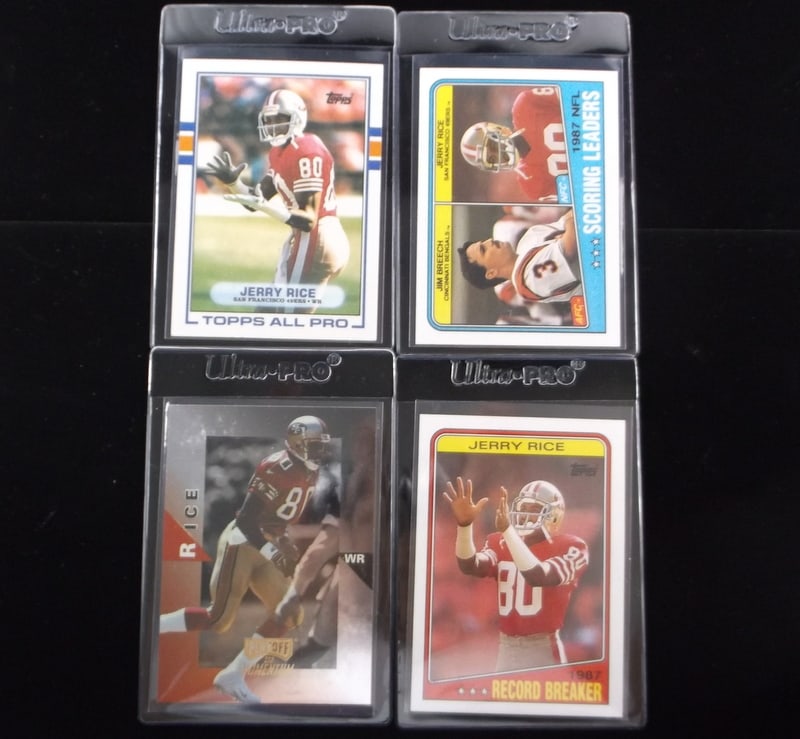 4 NM-Mint 1988-98 Jerry Rice Playoff Topps Card Lot (1 of 3)