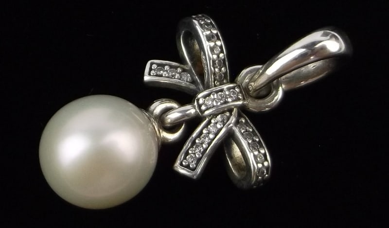 Mint Pandora Sterling Silver Pearl Drop Pendant: Guaranteed Solid 925 Sterling Silver, in Excellent Condition