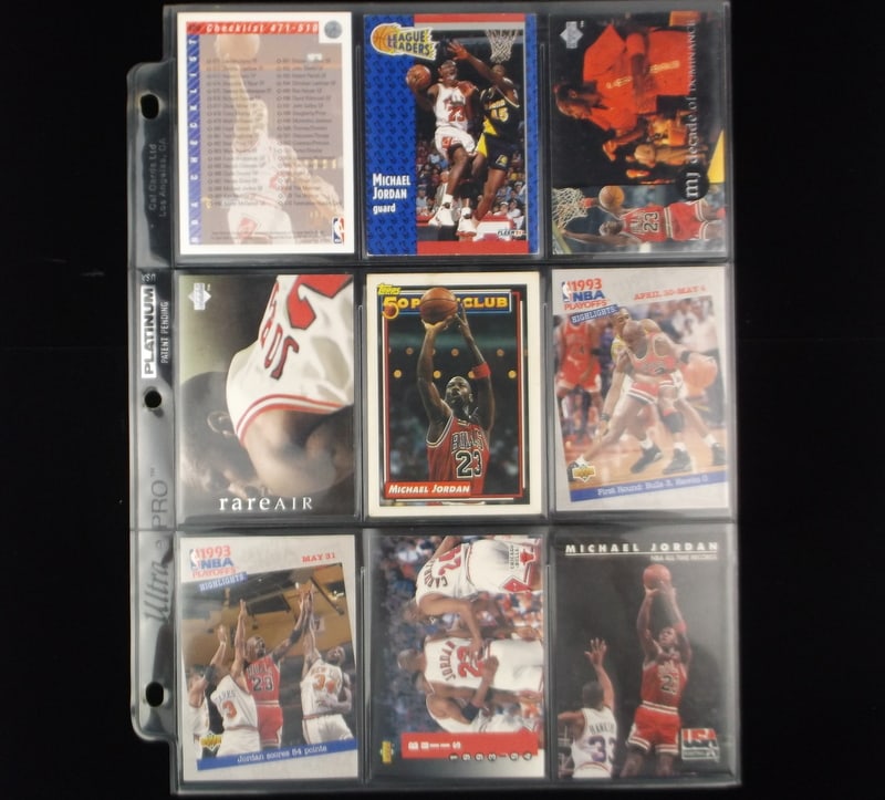 9 EX-Mint 1990s Michael Jordan Card Lot Skybox Topps Upper Deck: t A Vintage 1990s Michael Jordan 9 Card Lot in the titled condition, all original, all authentic.
