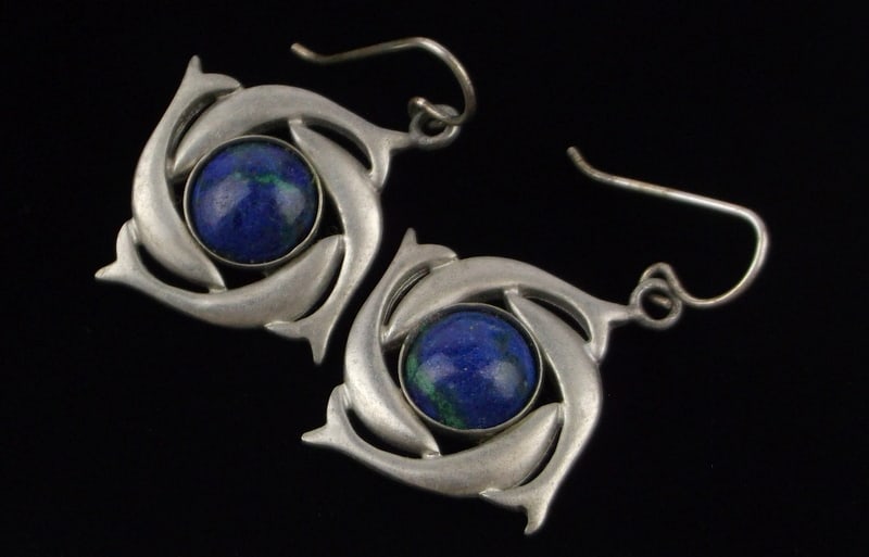 Stunning Vintage Lapis Circling Dolphins Earrings: excellent condition