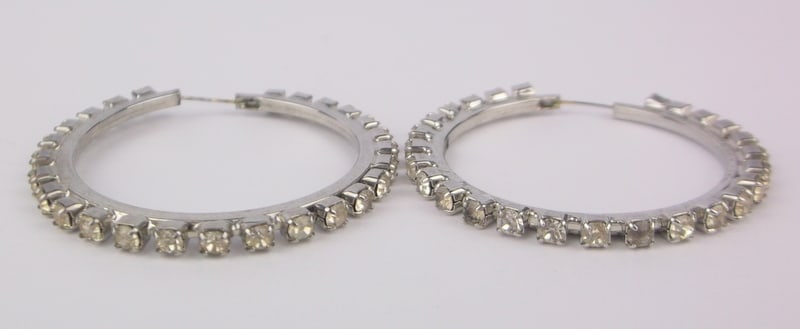 Mint Vintage 1960s Atomic Era Rhinestone Hoop Earrings: Mint Condition, In Like New Condition, Perfect