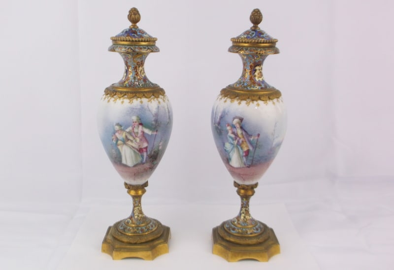 19th Century French Porcelain Chamleve Signed Urns Sevres Pajot (1 of 15)