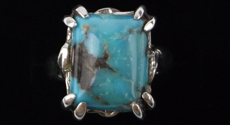 New 1950s Big Thick Navajo Sterling Bisbee Turquoise Ring 5.5: u This is an original NEW OLD STOCK 1950s Handmade Navajo Very Thick, big and heavy Sterling Silver Ring With the Titled Turquoise Type Listed in new never worn condition. Rings of this size,