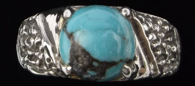 New 1950s Big Heavy Navajo Sterling Bisbee Turquoise Ring 10.25: u This is an original NEW OLD STOCK 1950s Handmade Navajo Very Thick, big and heavy Sterling Silver Ring With the Titled Turquoise Type Listed in new never worn condition. Rings of this size, thicknes