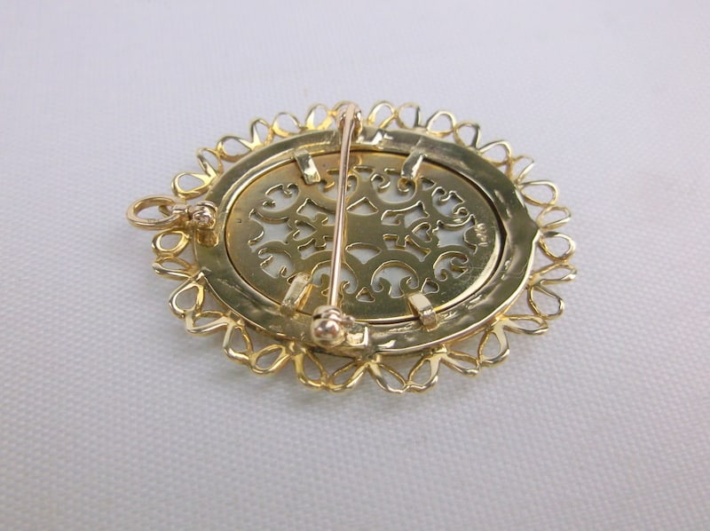 INCREDIBLE 14kt Gold Hand Painted 1950s Cameo Brooch 11.28g - 8