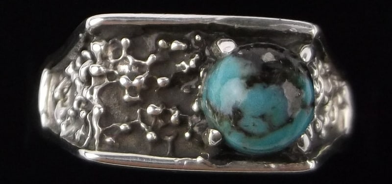 New 1950s Big Heavy Navajo Sterling Bisbee Turquoise Ring 11 Mens: u This is an original NEW OLD STOCK 1950s Handmade Navajo Very Thick, big and heavy Sterling Silver Ring With the Titled Turquoise Type Listed in new never worn condition. Rings of this size, thicknes