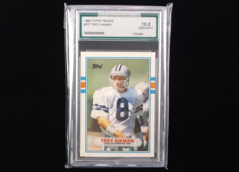 1989 Topps Traded Troy Aikman RC Card Graded 10 Gem Mint: A Graded Card as titled