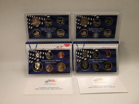 2 2005 US Mint Proof Sets With State Quarters: .
