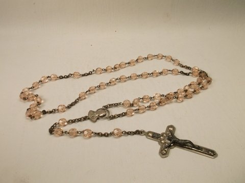 Nice Antique Pink Crystal Catholic Rosary: Jewelry