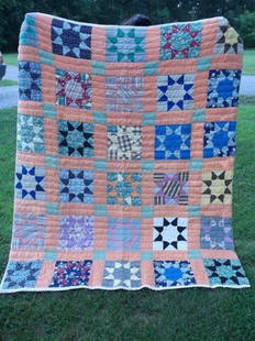 Old Hand Stitched Quilt 63 x 77: old quilt, hand stitched in good condition. Does have some normal stains or wear hear and there