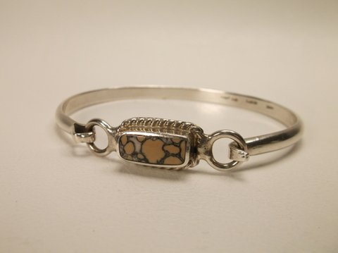 Nice Heavy Sterling Silver Leopard Jasper Bracelet: .
