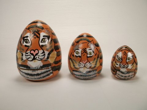 Hand Painted Tiger Nesting Dolls Set: .