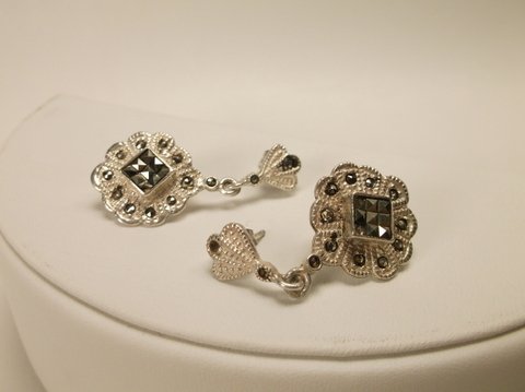 Nice Sterling Silver Marcasite Earrings Set: .