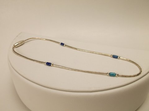 Nice Sterling Silver Navajo Turq Lapis Anklet: .