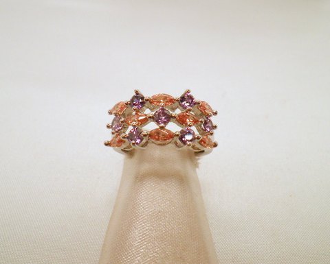 Marquise Cut Orange Morganite & Amethyst Ring Size 7: Stamped .925 - Rhodium Sealed