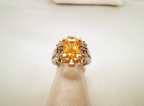 Nice Lemon Citrine & Amethyst Cocktail Ring Size 7: Stamped .925 - Rhodium Sealed