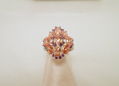 Gorgeous Orange Morganite & Amethyst Ring Size 8: Stamped .925 - Rhodium Sealed
