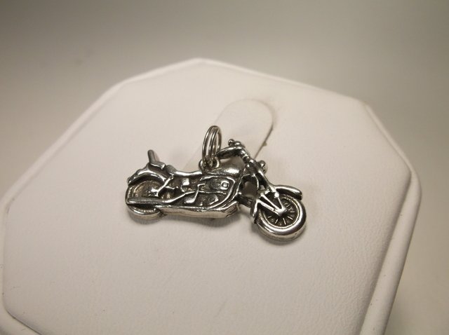 Sterling Silver Motorcycle Pendant Charm: .