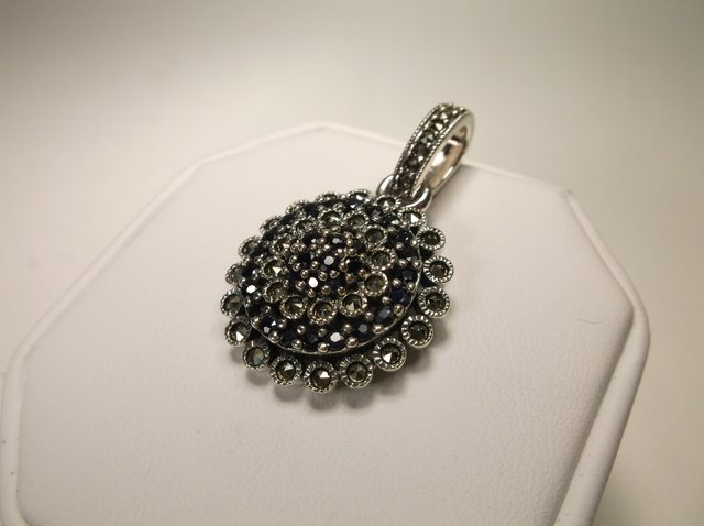 Nice Sterling Silver Onyx Marcasite Pendant: .