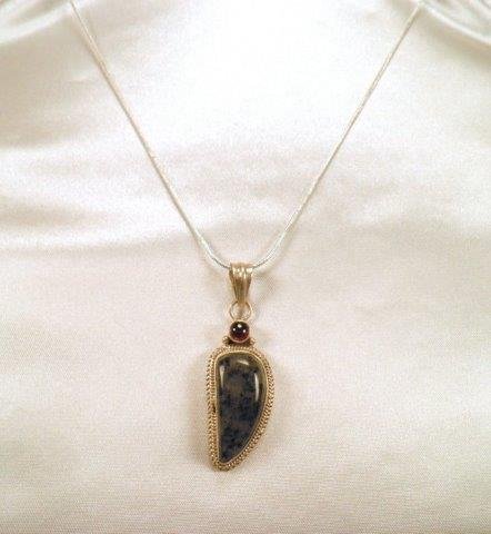 Nice Sterling Pyrite & Carnelian Pendant & Necklace: Stamped .925