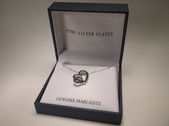 Nice Marcasite Heart Necklace In Box: .