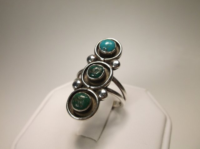 Nice Sterling Silver Navajo Turquoise 3 Stack Ring 8.5: .